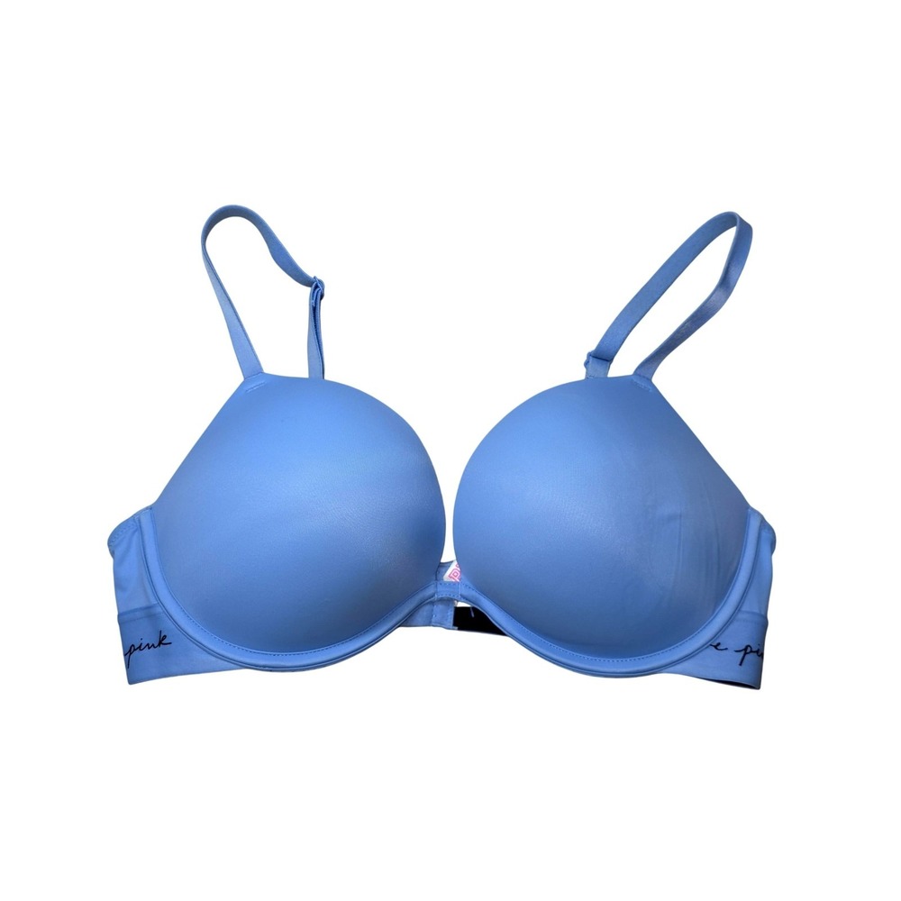 PINK Victoria's Secret Bra‎ Womens 36C Blue T-Shirt Padded Underwire Logo Molded